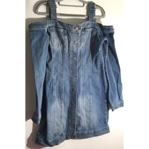 GUESS Halcyon Bodycon Women's Size Large Light Blue Denim Shoulder Strap Dress